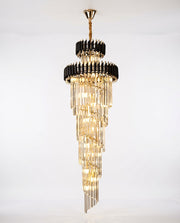 Black & Gold Spiral Staircase Chandelier - Black & Champagne Crystal
