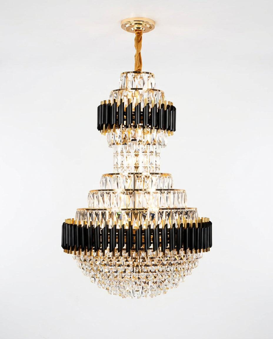 Black & Gold Hourglass Crystal Chandelier - Black & Champagne Crystal