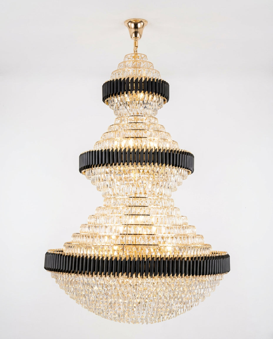 Three-Tier K9 Crystal Chandelier - Black & Gold
