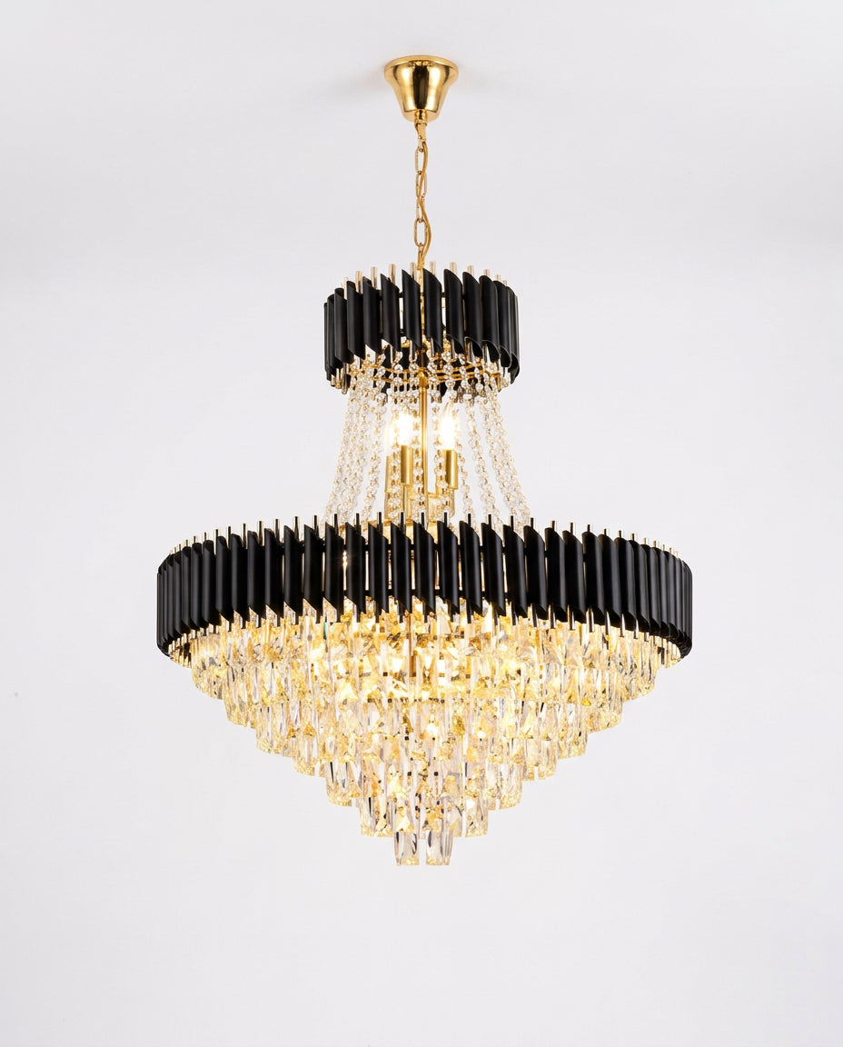 Black & Gold Cone Crystal Chandelier - Black & Champagne Crystal