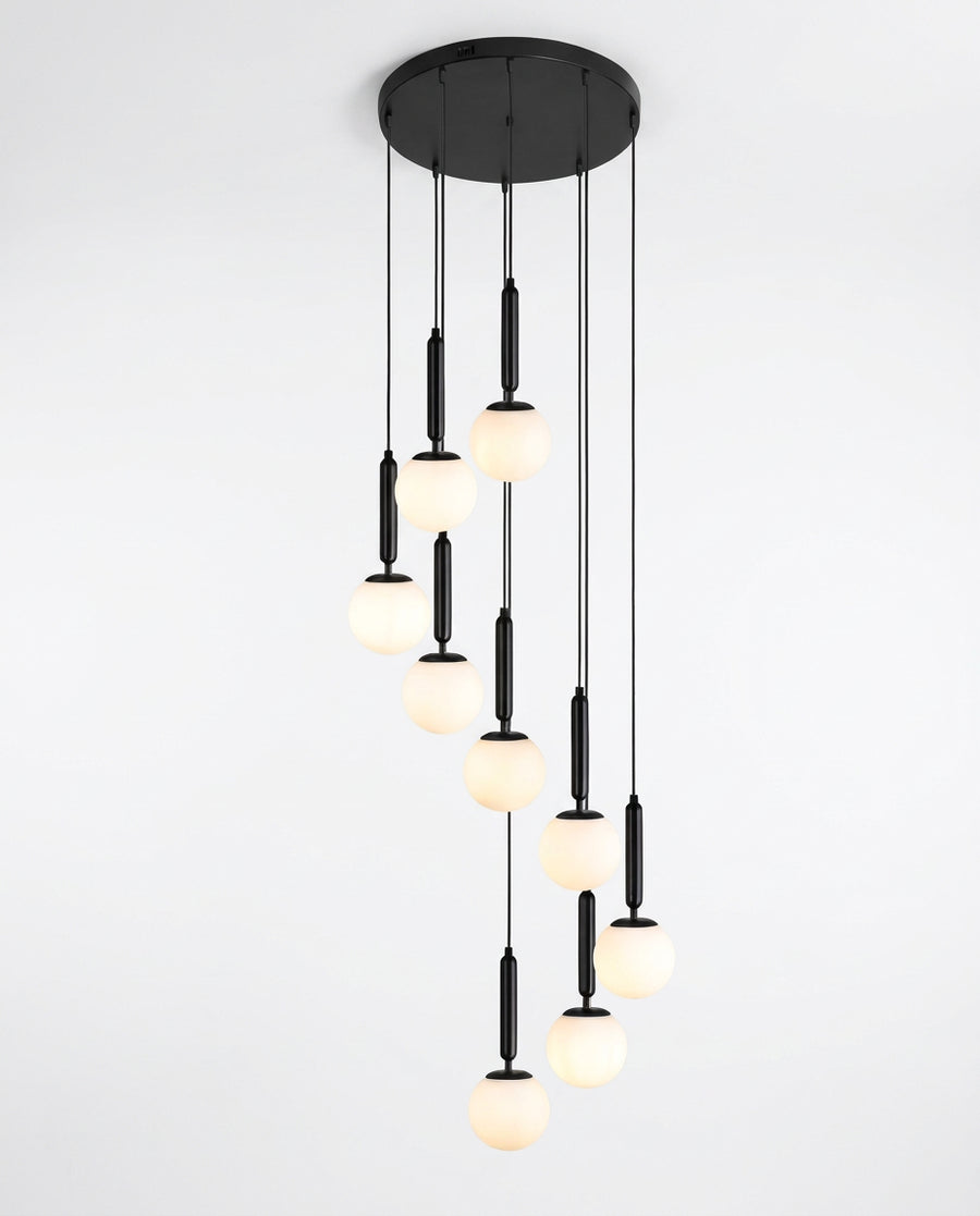 Black Opal-Globe Cluster Pendant - Matte Black, 10 Globes