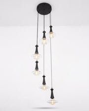 Glass-Disc Spiral Pendant - Matte Black & Clear Glass