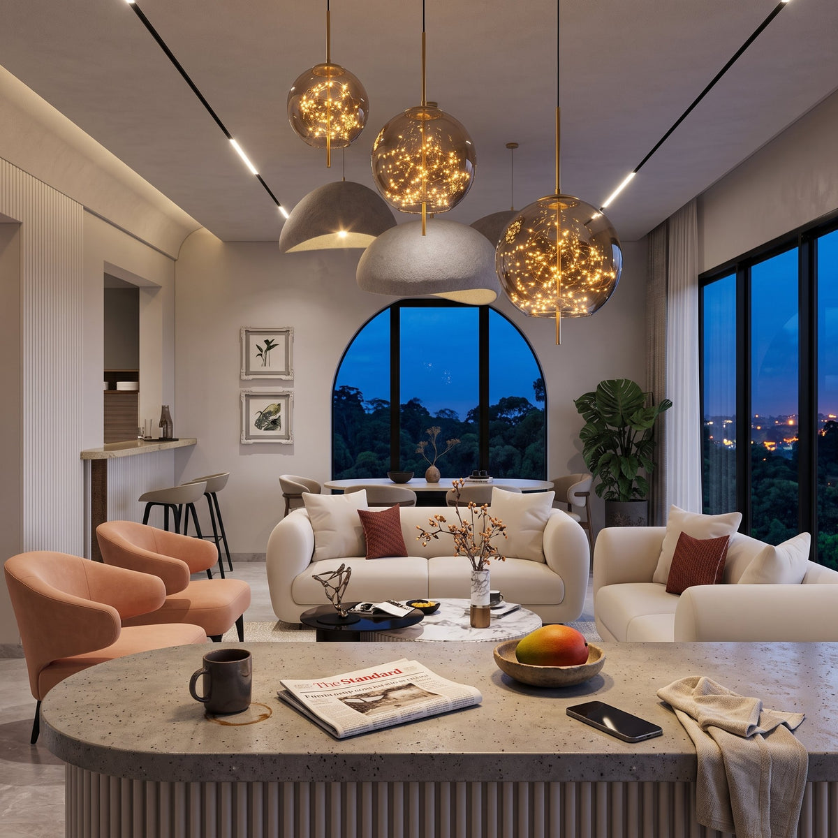 Firefly smoked globe pendant in situ
