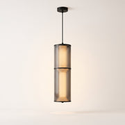 Fumé Ribbed Cylinder Pendant - Smoked Glass