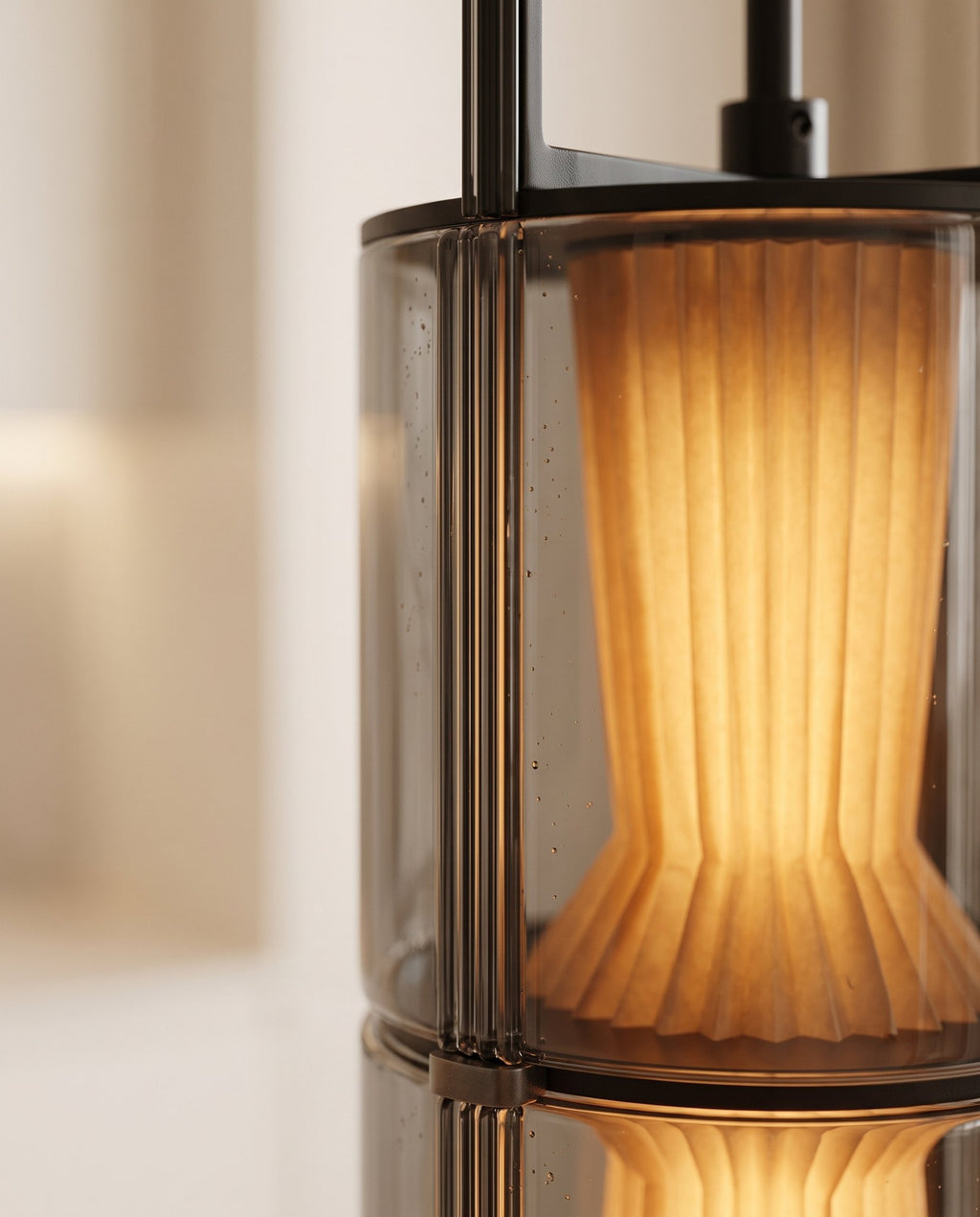 Fume ribbed cylinder pendant detail