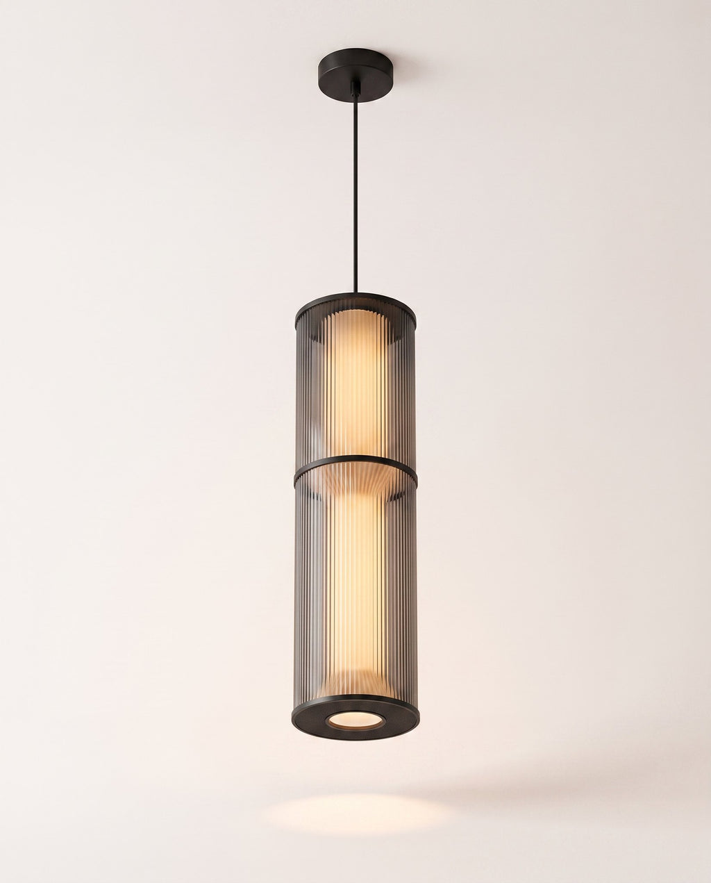 Fume ribbed cylinder pendant angle view