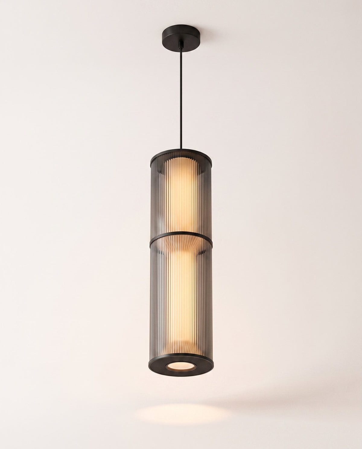 Fume ribbed cylinder pendant angle view