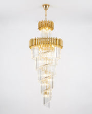Gold Two-Tier Spiral Cascade Chandelier - Gold & Champagne Crystal