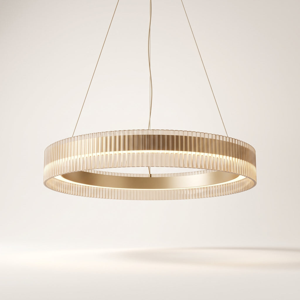 Halo fluted glass ring chandelier in champagne gold