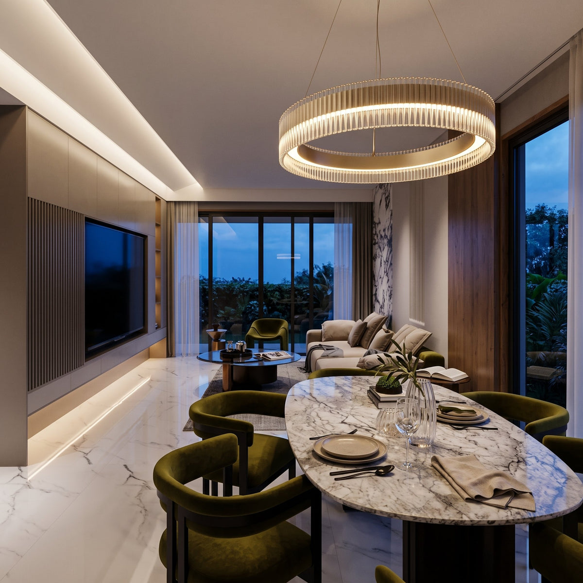 Halo fluted chandelier in situ