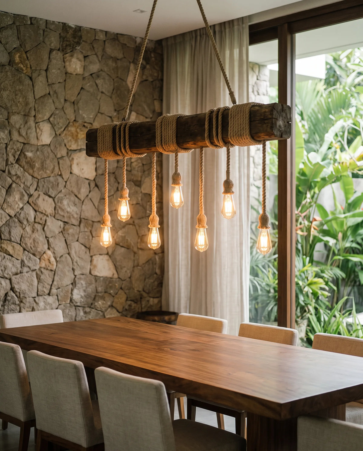 Harbour Beam Chandelier — Wood & Rope