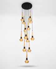 Wood & Amber 13-Drop Spiral Pendant - Light Wood & Amber Glass