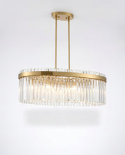 Gold Oval Crystal Linear Chandelier - Brushed Gold & Clear Crystal
