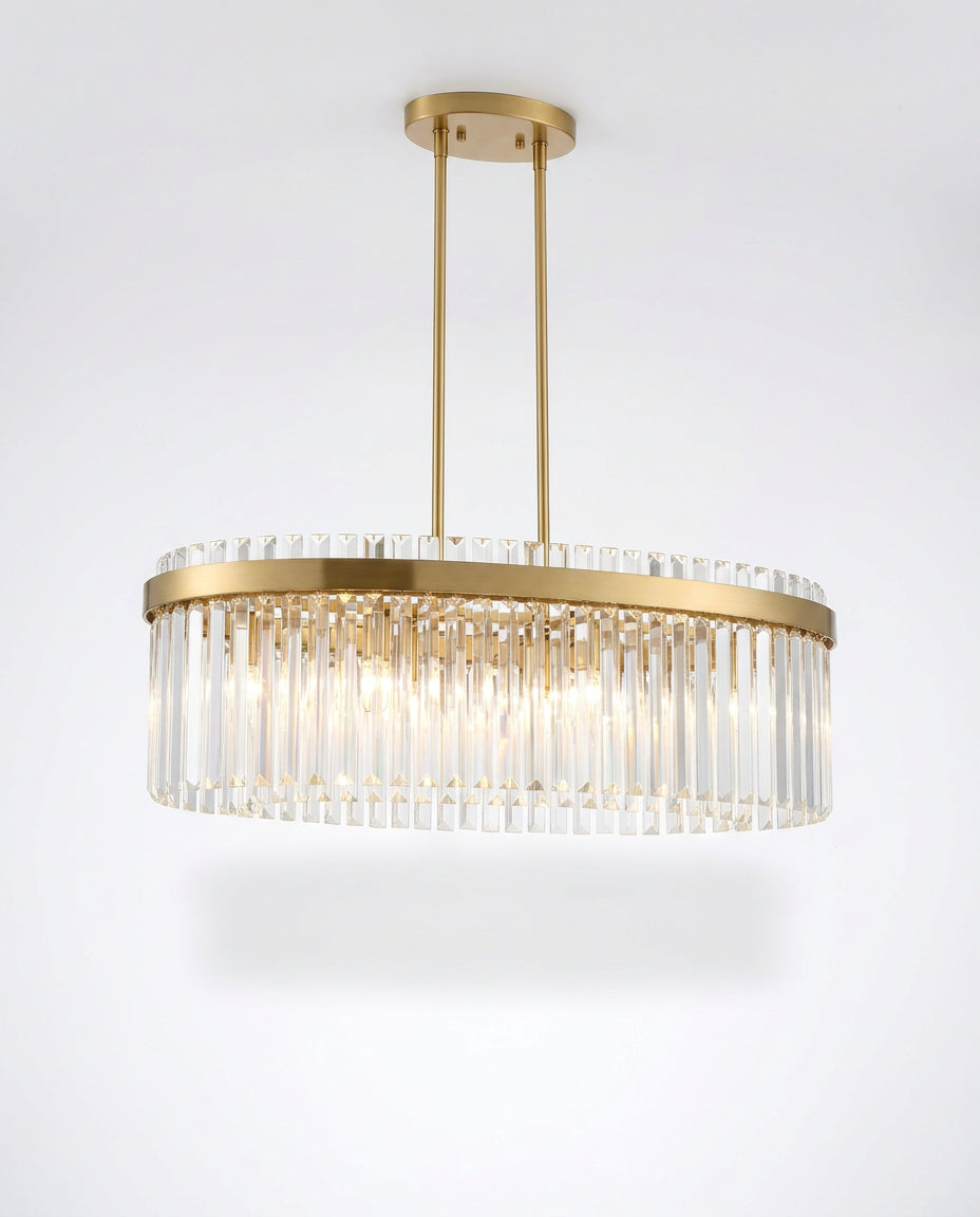 Gold Oval Crystal Linear Chandelier - Brushed Gold & Clear Crystal