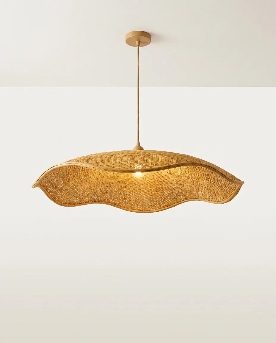 Lotus Woven Disc Pendant — Natural Bamboo