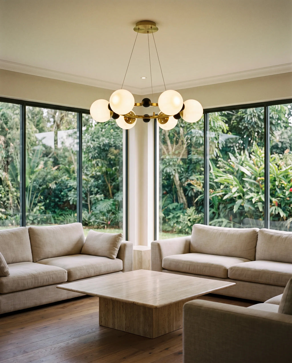 Orbit Opal Globe Chandelier — Gold & Black