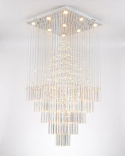 Square Multi-Tier Raindrop Chandelier - Chrome & Clear Crystal
