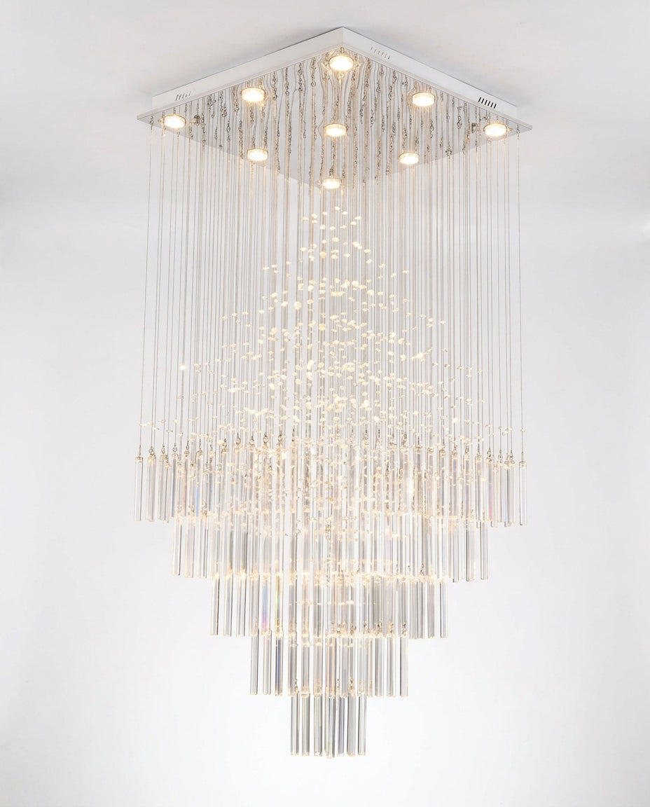 Square Multi-Tier Raindrop Chandelier - Chrome & Clear Crystal