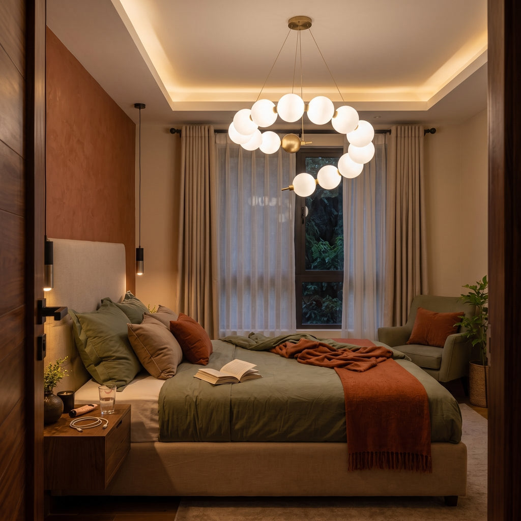 Perla globe chandelier in situ
