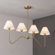 Pleat Chandelier - White Shades & Brass