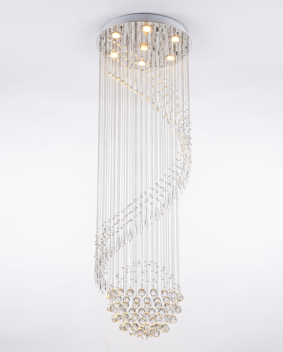 Spiral Raindrop Crystal Chandelier - Chrome & Clear Crystal