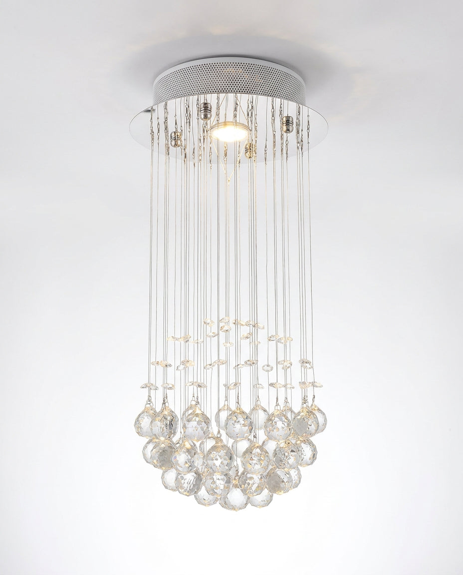 Compact Crystal-Ball Raindrop Chandelier - Chrome & Clear Crystal