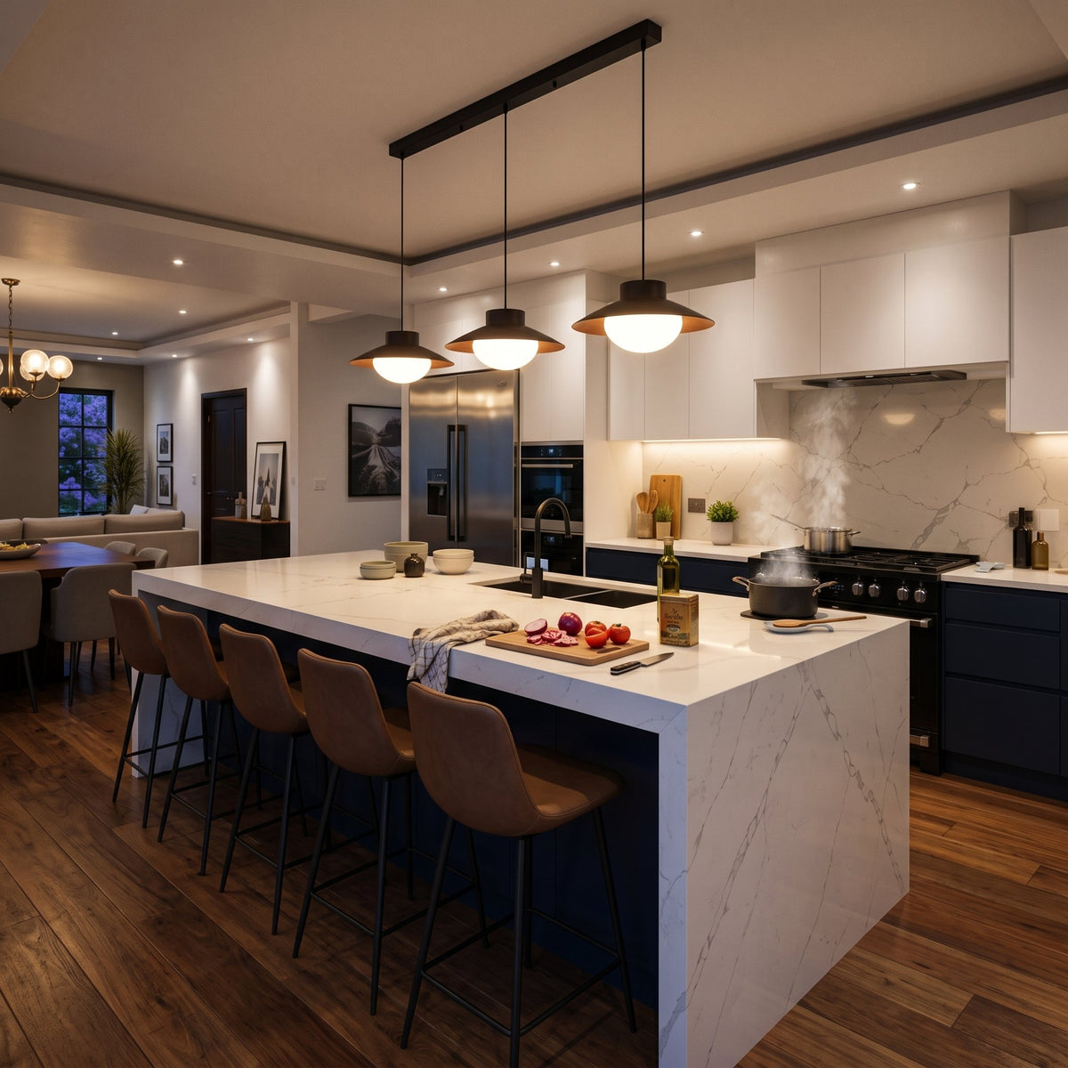 Timber cone linear pendant in situ