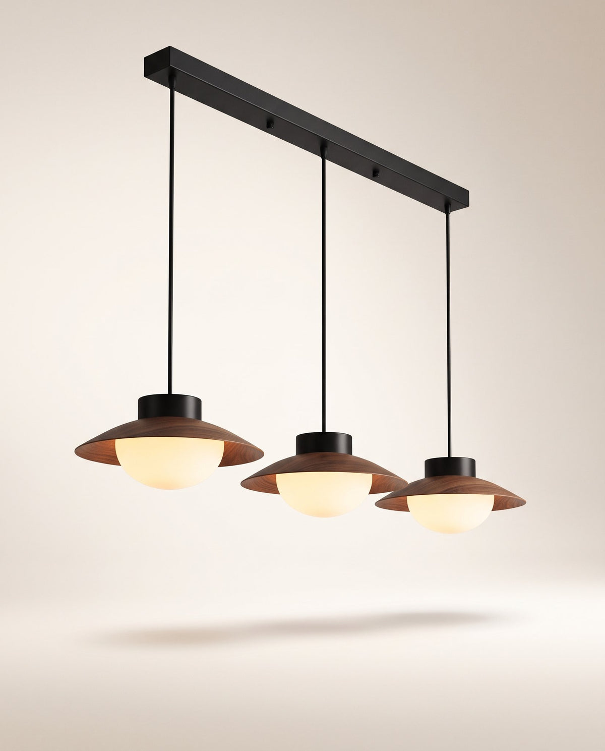 Timber cone linear pendant angle view