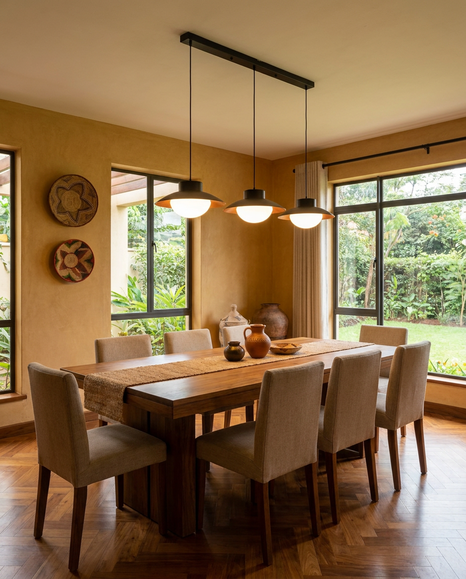 timber cone linear pendant - in-situ lifestyle photo