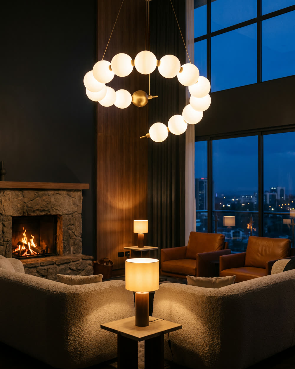 The same room finished and lit with an Emalove chandelier