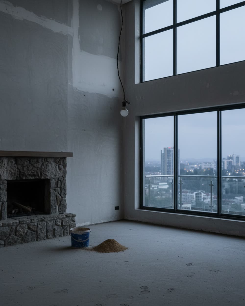 The same room just handed over — bare walls and a hanging wire